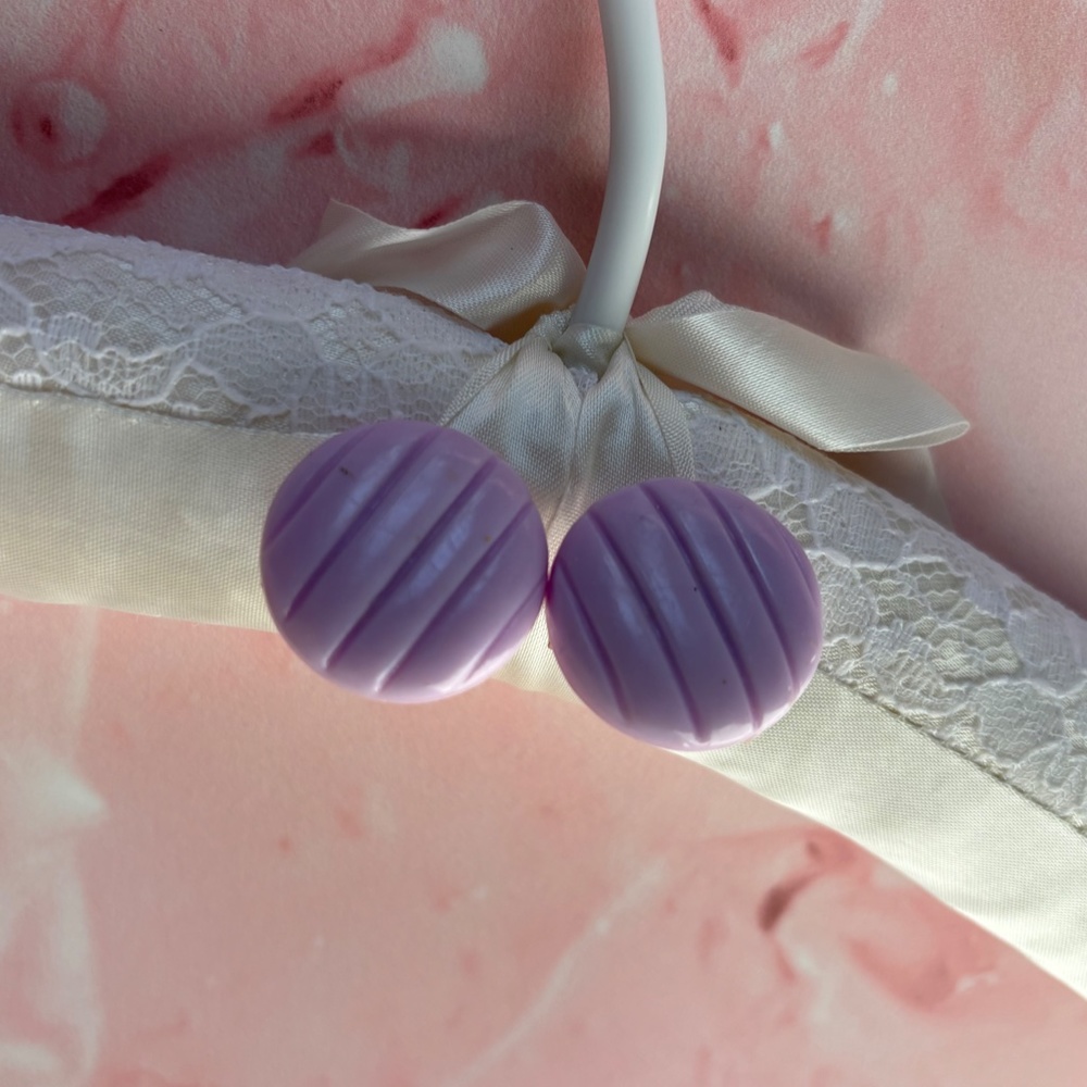 Lavender button style vintage plastic clip earrings